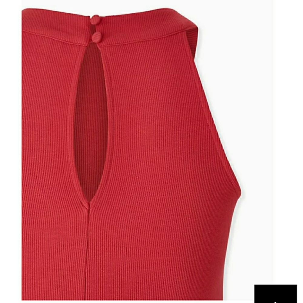 Torrid Red Ribbed Sleeveless Fluted Midi Dress Red 2X 18 20 Valentine's Day! - Picture 3 of 10